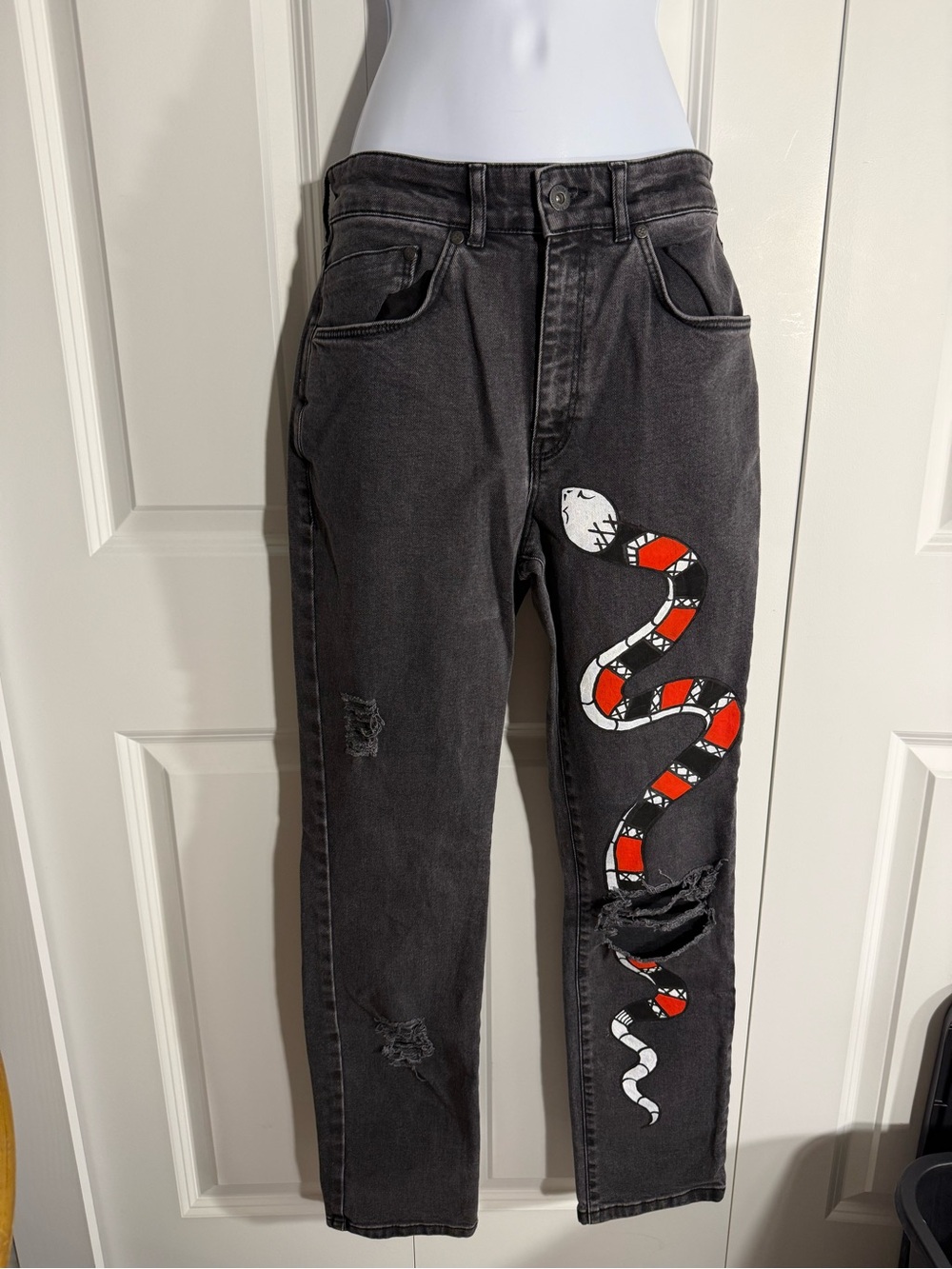 The Ragged Priest Black Straight Leg Jeans with Red & White Snake Patch - Picture 6 of 9